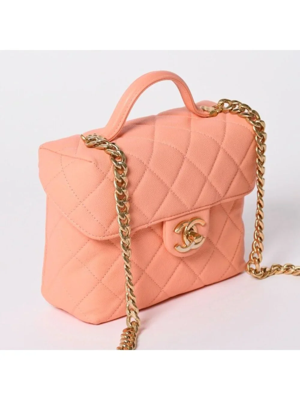 Chanel Vanity Chain Shoulder Bag 2-Way Base CC Logo Caviar Leather Pink